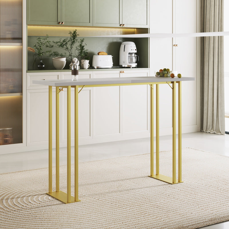 5 Pcs Bar Table and Chairs Set, Modern Gold White Table with 4 Velvet Cushion Bar Stools, Kitchen Counter High Top Table, Breakfast Table Set, Space Saving Table for Home & Kitchen, Gold Frame