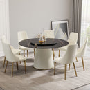 Modern Artificial Stone Round Plywood Base Dining Table, Can Accommodate 8 People Artificial Stone Turntable (Not Including Chairs) - Black / Beige by HouseOfZazla