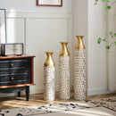 Mother's Day Gift Set Gilded White 3D Relief Flower Metal Vase Set - White / Gold by HouseOfZazla