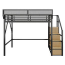 Queen Size Loft Bed & Stairs, Storage Shelves, Wardrobe - Black / Wood by HouseOfZazla