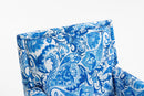 Upholstered Accent Chair with Blue and White Porcelain Print Linen Fabric