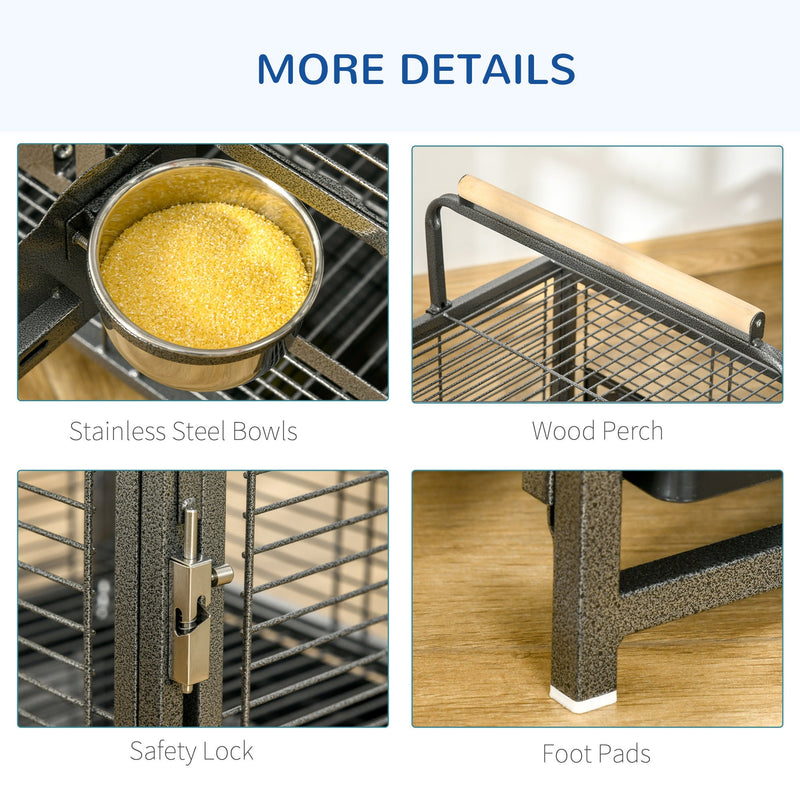 19" Travel Bird Cage Parrot Carrier with Handle Wooden Perch for Cockatiels, Conures, Black