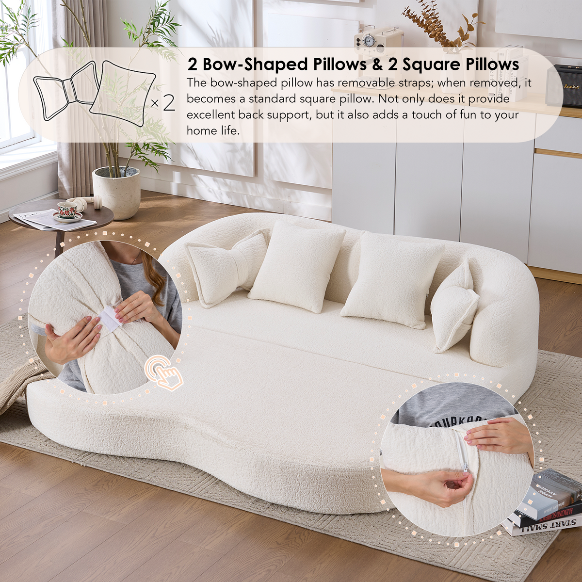 2-in-1 Foldable Sofa Bed with 4 Pillows, photo 5 of 10