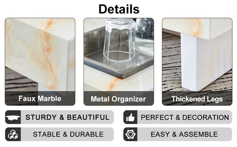 A modern and practical coffee table with imitation marble patterns, made of MDF material. The fusion of elegance and natural fashion 31.4"x 31.4"x 12 "