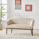 Corduroy Recessed Arm Loveseat (Beige + Walnut)