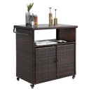 Outdoor Wicker Bar Cart with Glass Top and Wheels - Light Brown