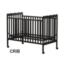 3-In-1 Convertible Crib In Storm BLACK, Made Of Sustainable Pinewood, Non-Toxic Finish, Comes With Locking Wheels, Wooden Nursery Furniture