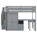 Loft Bed With Stairs, Bookshelf, Drawers, Desk & Wardrobe, Space Saving Multifunctional Furniture by HouseOfZazla