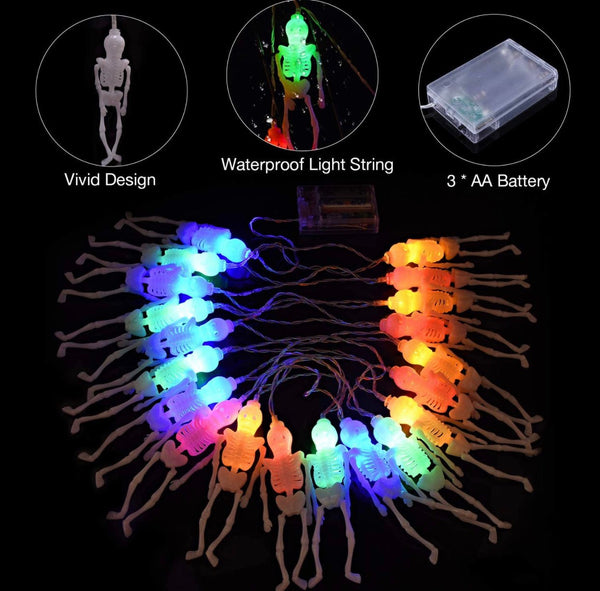 10Ft Solar Powered Skeleton Lights Halloween String Lights -20LEDs 2 Lighting Modes, photo 2 of 6