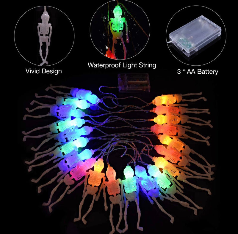 10Ft Solar Powered Skeleton Lights Halloween String Lights -20LEDs 2 Lighting Modes, photo 2 of 6