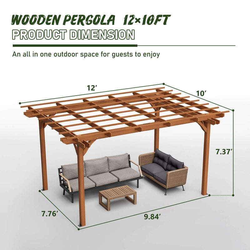 [10X12FT] Alora Premium Extra Large Outdoor Weather-Resistant Wooden Grape Pergola (SAK16278)
