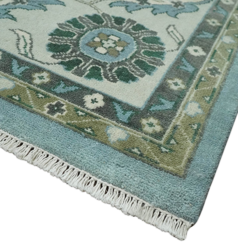 10x14 Antique Hand Knotted Blue and Ivory Traditional Vintage Persian Oushak Wool Rug | TRDCP10141014