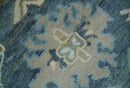 10x14 Antique Style Hand Knotted Blue, Ivory and Beige Traditional Vintage Oushak Wool Rug | TRDCP15721014 by The Rug Decor