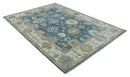 10x14 Antique Style Hand Knotted Blue, Ivory and Beige Traditional Vintage Oushak Wool Rug | TRDCP15721014 by The Rug Decor