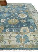 10x14 Antique Style Hand Knotted Blue, Ivory and Beige Traditional Vintage Oushak Wool Rug | TRDCP15721014 by The Rug Decor