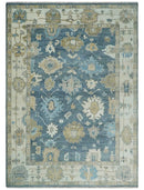 10x14 Antique Style Hand Knotted Blue, Ivory and Beige Traditional Vintage Oushak Wool Rug | TRDCP15721014 by The Rug Decor
