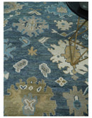 10x14 Antique Style Hand Knotted Blue, Ivory and Beige Traditional Vintage Oushak Wool Rug | TRDCP15721014 by The Rug Decor