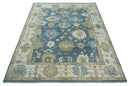 10x14 Antique Style Hand Knotted Blue, Ivory and Beige Traditional Vintage Oushak Wool Rug | TRDCP15721014 by The Rug Decor