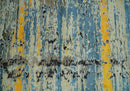Blue and Black Hand Knotted Modern Abstract Contemporary Wool Silk Area Rug 10x14