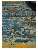 Blue and Black Hand Knotted Modern Abstract Contemporary Wool Silk Area Rug 10x14
