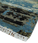 Blue and Black Hand Knotted Modern Abstract Contemporary Wool Silk Area Rug 10x14