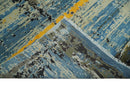 Blue and Black Hand Knotted Modern Abstract Contemporary Wool Silk Area Rug 10x14