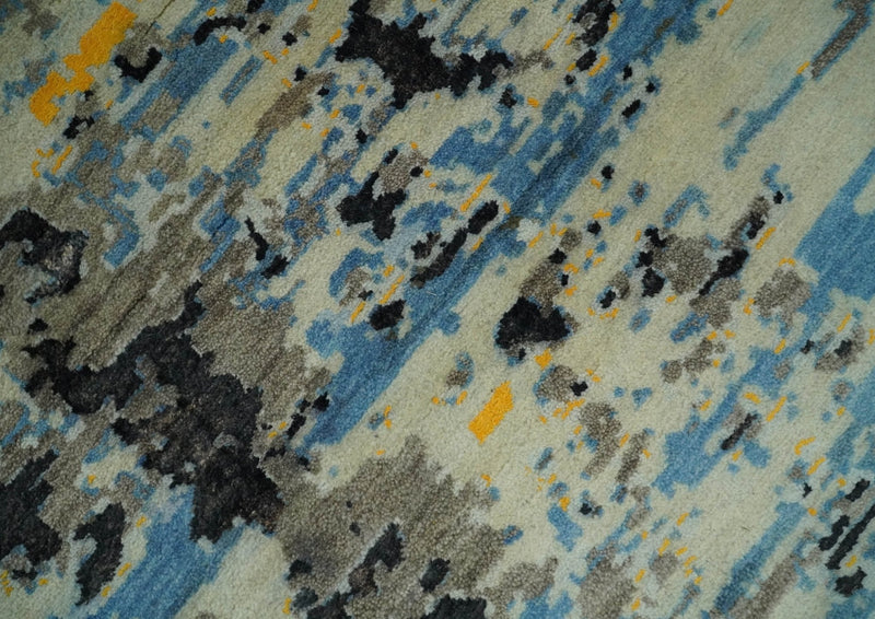 10x14 Fine Hand Knotted Blue and Black Modern Abstract Style Antique Wool and Silk Area Rug | AGR49