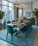 Gray and Blue Southwestern Trellis Bamboo Silk Area Rug 10x14 - Hand Knotted