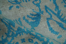 Gray and Blue Southwestern Trellis Bamboo Silk Area Rug 10x14 - Hand Knotted