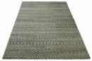 10x14 Hand Knotted Ivory, Black and Olive Modern Contemporary Southwestern Tribal Trellis Recycled Silk Area Rug | OP50
