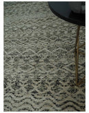 Recycled Silk Hand Knotted Area Rug 10x14 - Ivory Black Olive Southwestern Tribal