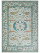 10x14 Ivory and Teal Hand knotted Oriental Oushak Traditional Wool Area Rug by The Rug Decor