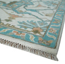 10x14 Ivory and Teal Hand knotted Oriental Oushak Traditional Wool Area Rug by The Rug Decor