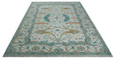 10x14 Ivory and Teal Hand knotted Oriental Oushak Traditional Wool Area Rug by The Rug Decor