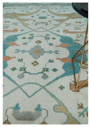10x14 Ivory and Teal Hand knotted Oriental Oushak Traditional Wool Area Rug by The Rug Decor