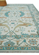 10x14 Ivory and Teal Hand knotted Oriental Oushak Traditional Wool Area Rug by The Rug Decor