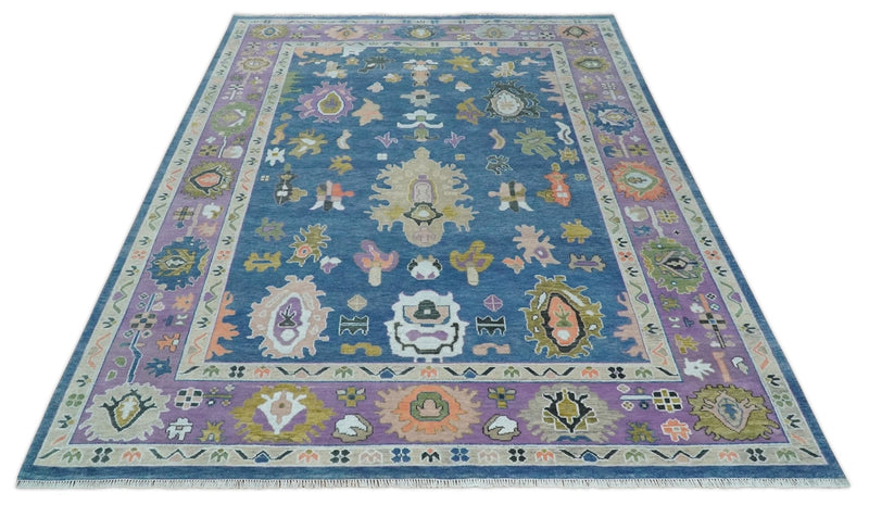 10x14 Wool Traditional Persian Blue and Purple Vibrant Colorful Hand knotted Oushak Area Rug | TRDCP10611014