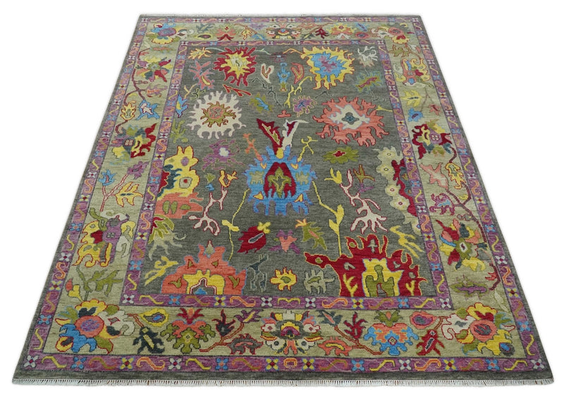 10x14 Wool Traditional Persian Gray and Olive Vibrant Colorful Hand knotted Oushak Area Rug | TRDCP10501014S