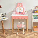 Kids Vanity Set Rabbit Makeup Dressing Table Chair Set with Mirror and Drawer by LJGDeals