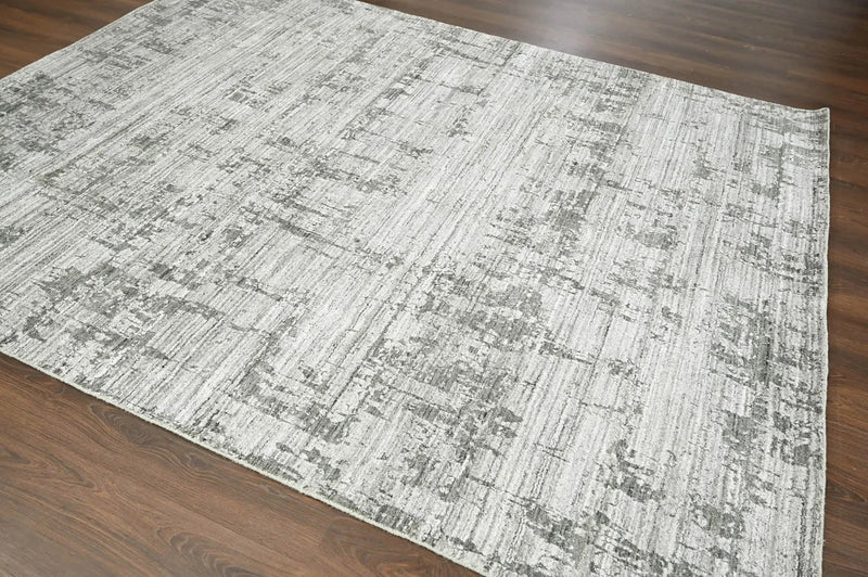 8x10 Gray, Silver Hand Knotted 100% Wool Modern & Contemporary Oriental Area Rug