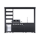 Castelle Flame Imperial 110-Inch 4-Burner 72K BTU Deluxe Stainless Steel Outdoor Kitchen Grill Island With Wine Cooler, Rotisserie, Cabinets, And Granite Countertops (SAK94721)