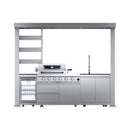 Castelle Flame Imperial 110-Inch 4-Burner 72K BTU Deluxe Stainless Steel Outdoor Kitchen Grill Island With Wine Cooler, Rotisserie, Cabinets, And Granite Countertops (SAK94721)