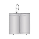 Castelle Flame Imperial 110-Inch 4-Burner 72K BTU Deluxe Stainless Steel Outdoor Kitchen Grill Island With Wine Cooler, Rotisserie, Cabinets, And Granite Countertops (SAK94721)