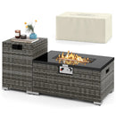 2-Piece Outdoor Rattan Fire Table Set 32 Inch Rectangle Gas Firepit with Tank Cover by LJGDeals