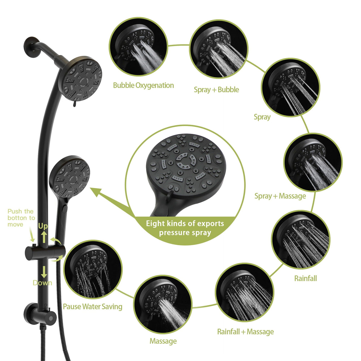 Multi Function Dual Shower Head System With 4.7" Rain Showerhead, 8 Function Hand Shower, Adjustable Slide Bar, photo 6 of 25