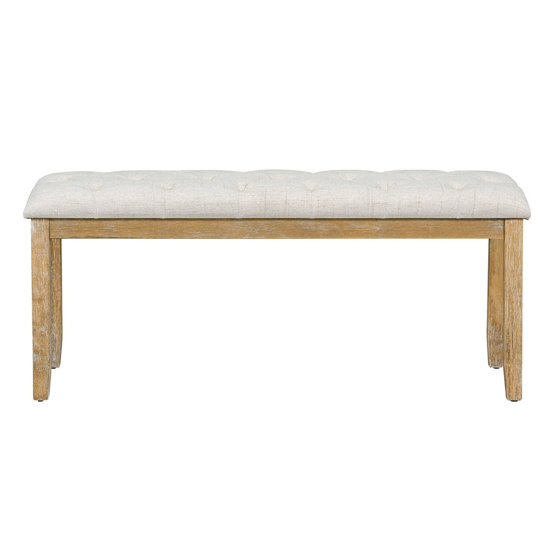 6-Piece Retro Rectangular Dining Table Set, Table with Unique Legs and 4 Upholstered Chairs & 1 Bench for Dining Room and Kitchen (Natural Wood Wash)