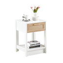 15.75" Rattan End table with drawer, Modern nightstand, side table for living roon, bedroom, white