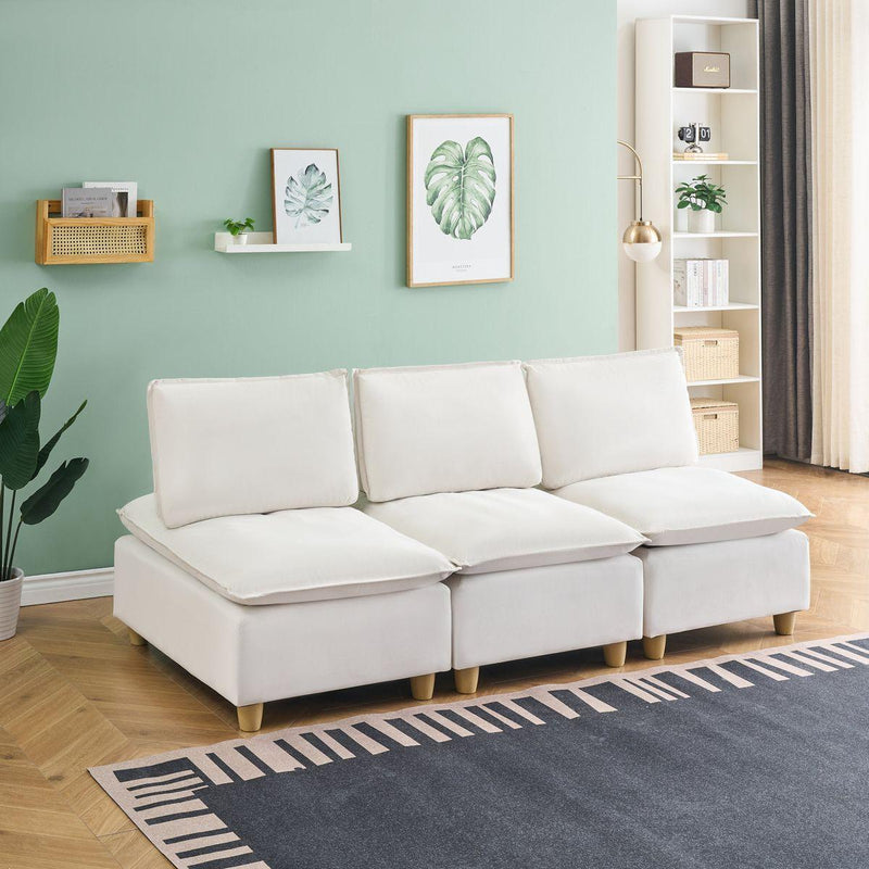 88-inch simple, modern and ultra-comfortable straight-row three-seater off-white flannel sofa is suitable for living rooms, bedrooms and balconies.