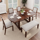 6 Piece Extendable Dining Table Set, Wood Table With Removable Leaf, 4 Upholstered Chairs And Bench - Cherry by HouseOfZazla