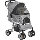 Travel Pet Stroller for Dogs, Cats, One-Click Fold Jogger Pushchair with Swivel Wheels, Braket, Basket Storage, Safety Belts, Adjustable Canopy, Zippered Mesh Window Door, Grey